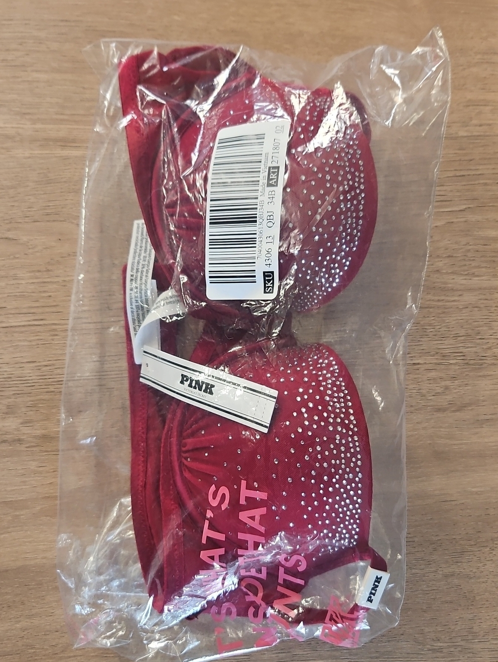 PINK WINK Push Up Balconette Bra Shimmer Mesh Red Lacquer 34B Victoria's Secret - Picture 6 of 11